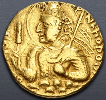 Huvishka, 151-190 CE (Kushan Empire - Gandhara - Peshawar mint possibly - Gold Dinar)